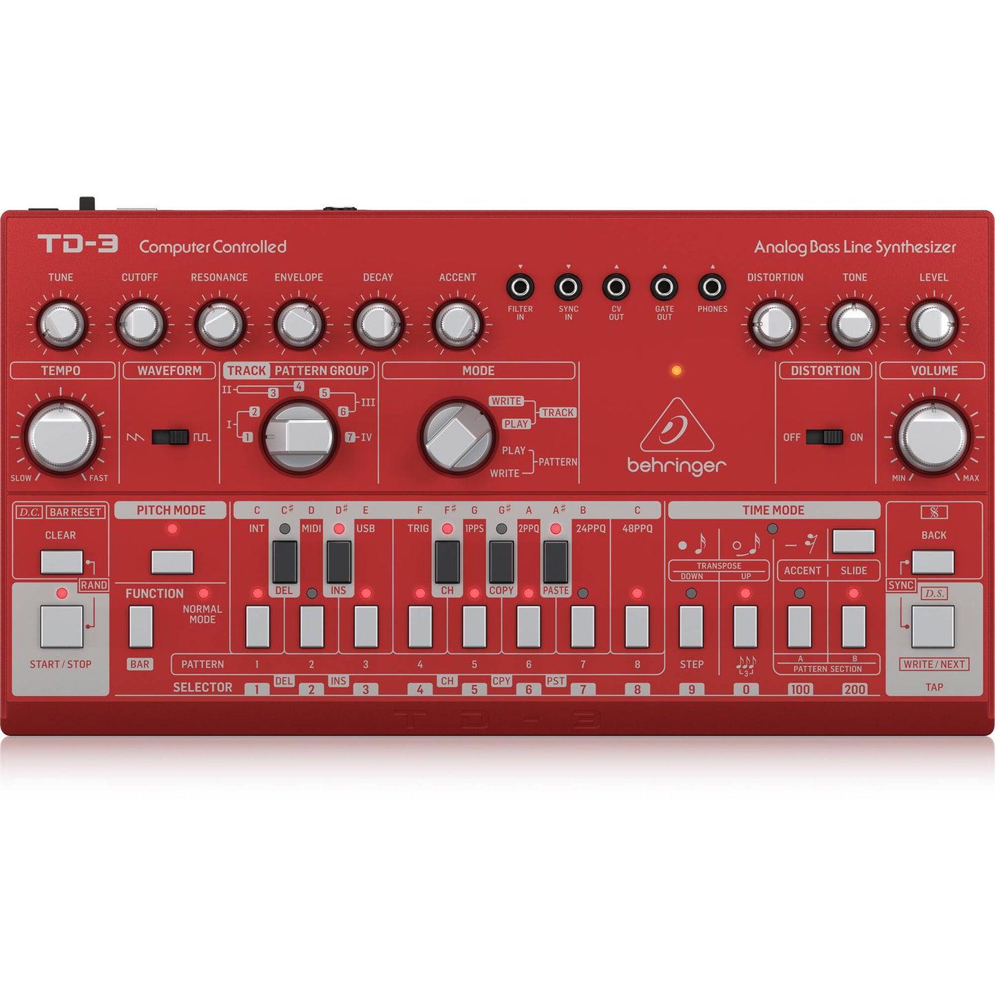 Behringer TD-3-RD Analog Bass Line Synthesizer with 16-Step Sequencer - Red (TD-3-RD)