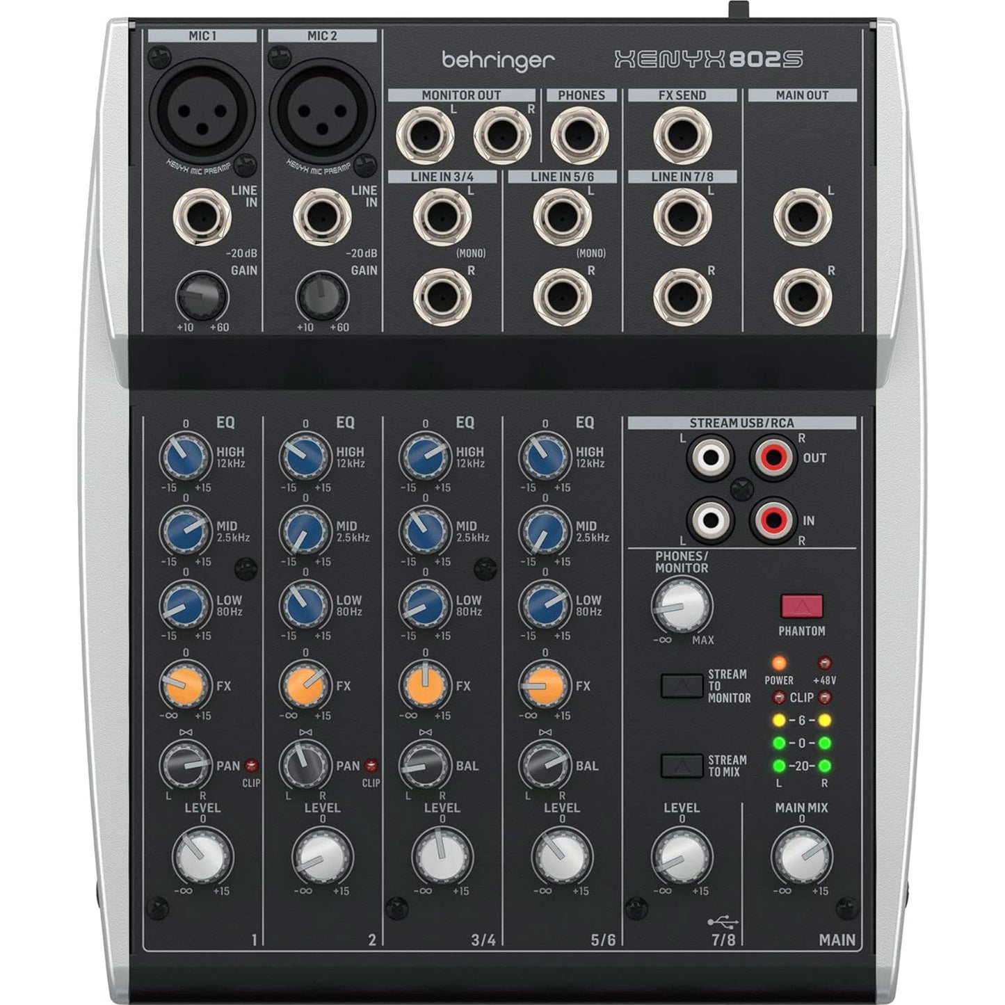 Behringer Xenyx 802S 8-Channel Analog Streaming Mixer (0601-AHU86-US1)