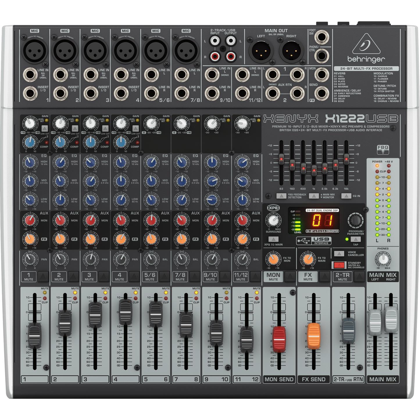 Behringer Xenyx X1222USB 12-Channel 16-Input 2/2-Bus Mixer & USB Interface (000-A0I02-00010)